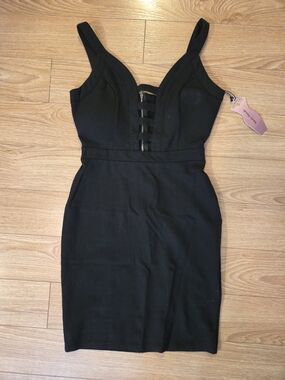 Haute Monde Black Strappy Front Bodycon Mini Dress